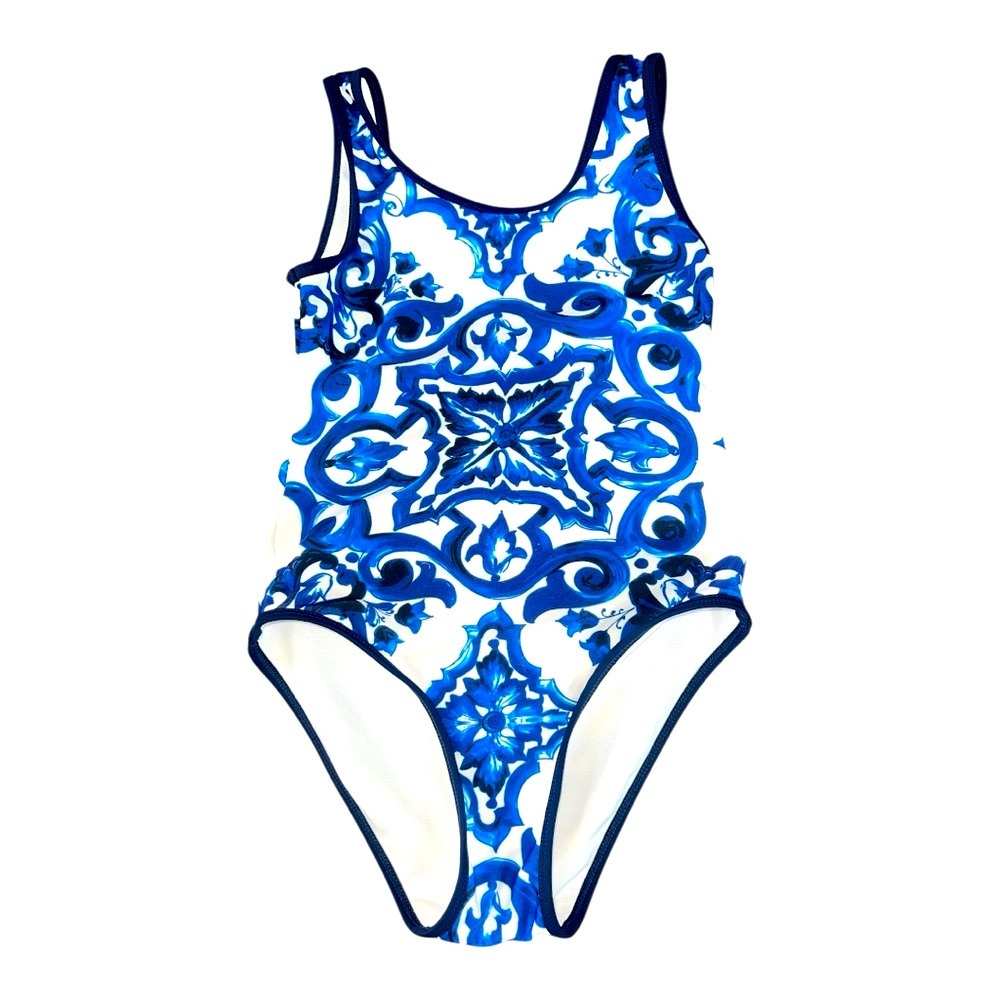 Majolica print one-piece swimsuit Girls 7/8